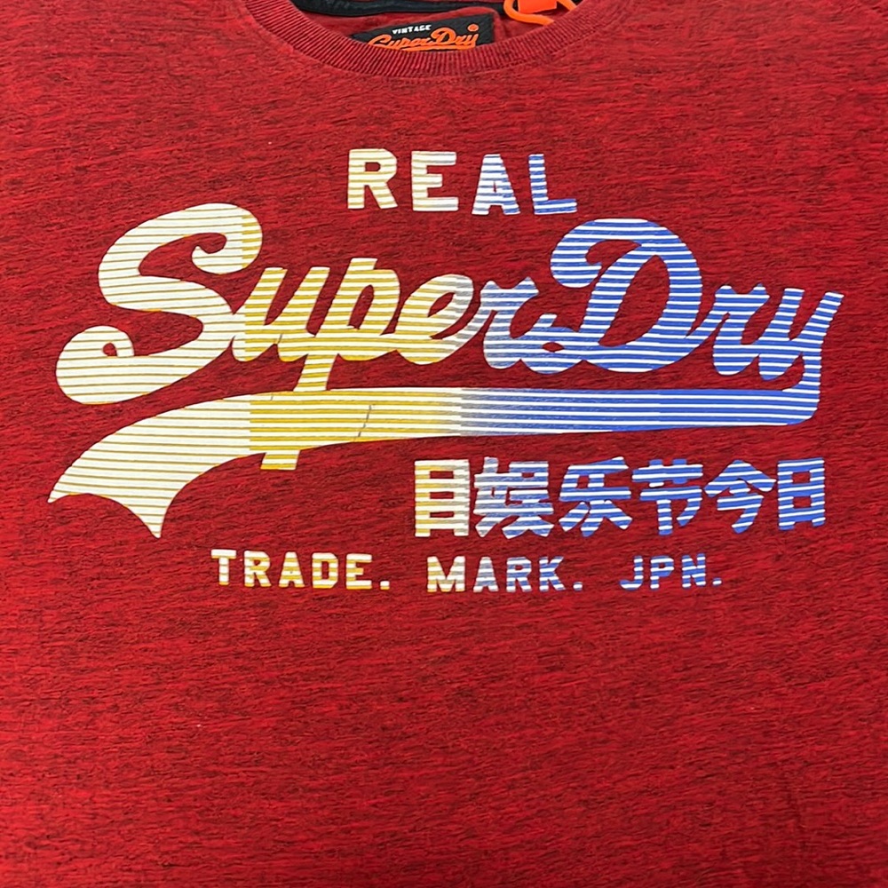SUPERDRY Original MENS Shirt Shop Heathered Red T-Shirt US Sz L EUC
